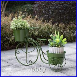 Glitzhome Tricycle Bicycle Plant Stand Hand Painted Metal Standing Planter Flowe