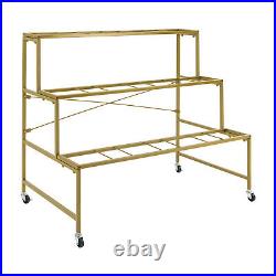 Gold 3 Tier Moving Shelf Plant Stand Metal Flower Display Rack with 12 Bucket