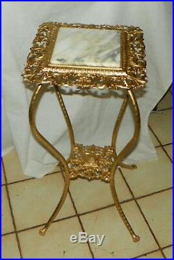 Gold Metal Marble Top Plant Stand (RP)