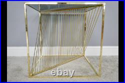 Gold Side Table Smoked Glass Metal Square Side End Coffee Lamp Unit Plant Stand