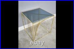 Gold Side Table Smoked Glass Metal Square Side End Coffee Lamp Unit Plant Stand