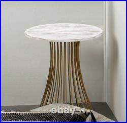 Gold white mid century modern art minimalist side End accent Table plant stand