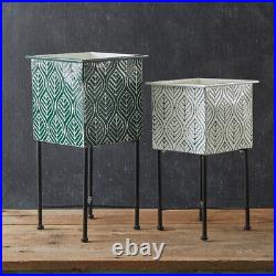 Green and White Square Metal Plant Stands -2