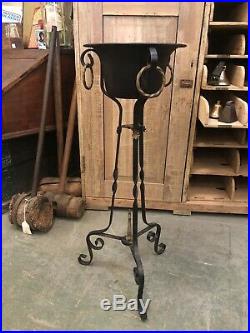 Hand Forged Wrought Iron Tripod Plant Stand with Gilt Decor Details