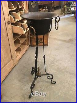 Hand Forged Wrought Iron Tripod Plant Stand with Gilt Decor Details