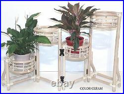 Handmade Rattan Wicker Plant Flower Stand Natural 4 Tier Planter Color Cream