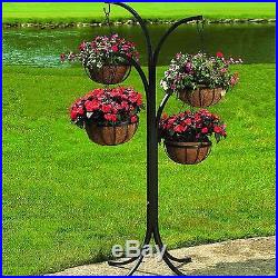 Hanging Plant Basket Stand Black Metal Patio Lawn Garden Ornament Decor Pool NEW