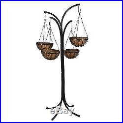 Hanging Plant Basket Stand Black Metal Patio Lawn Garden Ornament Decor Pool NEW