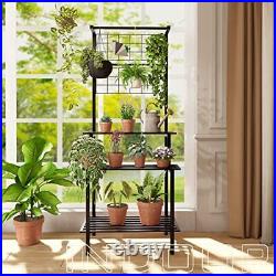 Hanging Plant Stand Indoor with 3 Tiers, Metal Tall Plant Stand with Hanging