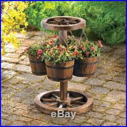 Hanging Planters Outdoor Wooden Wagon Wheels Decorative Rustic Country Decor