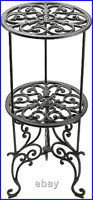 Heavy Duty Cast Iron Potted Plant Stand, 26-Inch 2 Tiers Metal Planter Rack, Decor