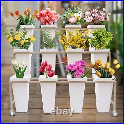 Heavy Duty Flower Display Stand Metal Plant Stand with Wheels 12 Bucket 3-Layer