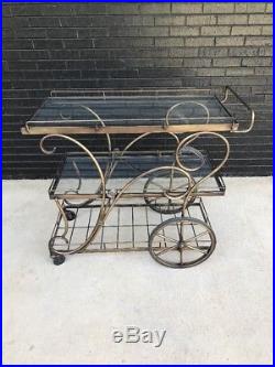 Heavy Duty Iron & Glass Beverage Cart Bar Tea Serving / Mobile Plant Stand