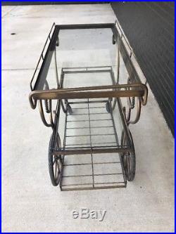Heavy Duty Iron & Glass Beverage Cart Bar Tea Serving / Mobile Plant Stand