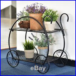 Heavy Duty Metal Flower Cart Pot Rack Plant Display Stand Holder Decor