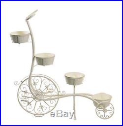 Hi-Line Gift Ltd Metal Plant Stand-Tricycle with 4 Planters, White