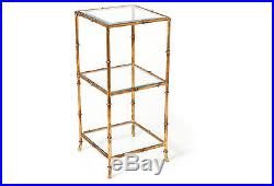 Hollywood Regency Chinese Asian Ant. Gold Glass Bamboo Etagere Shelf Plant Stand