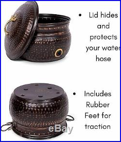 Home Distressed Bronze Ground Decorative Water Hose Holder With Lid Steel Metal