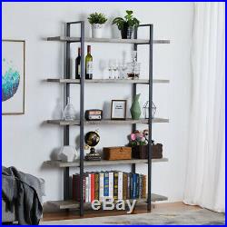 Home Office Vintage 5 Tier Industrial Bookcase Plant Stand Open Storage Grey Oak