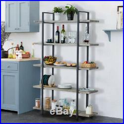 Home Office Vintage 5 Tier Industrial Bookcase Plant Stand Open Storage Grey Oak
