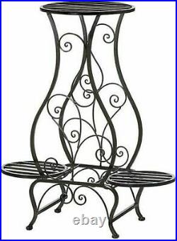 Hourglass Shaped Plant Stand Metal Scrollwork, 3-Plant Holder Display, Assembled