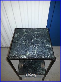 IRON metal & MARBLE table side end plant stand book curio tile counter est $195