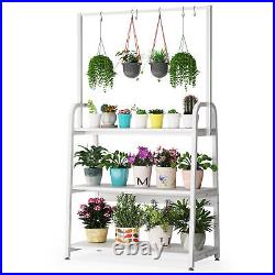 Indoor Hanging Plant Stand 3-Tier Flower Plant Shelves with Hooks & Metal Frame