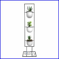 Indoor Metal Plant Stand 3 White Ceramic Pots Flower Pot Holder Rack Planter