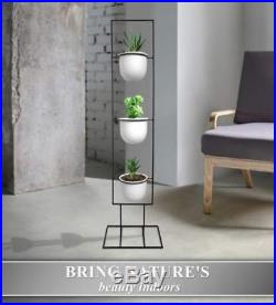 Indoor Metal Vertical Plant Stand With 3 White Ceramic Pots Iron Flower Pot Ho