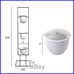 Indoor Metal Vertical Plant Stand With 3 White Ceramic Pots Iron Flower Pot Ho