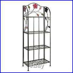 Indoor New Outdoor Metal Bakers Rack Plant Stand with Floral Accents