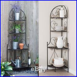 Indoor Outdoor Corner Bakers Rack Folding Metal Plant Stand with 4Shelves fold