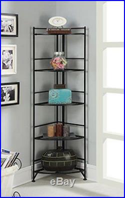 Indoor Outdoor Metal Corner Shelf Plant Stand Bookcase 5 Tier Storage Rack Black