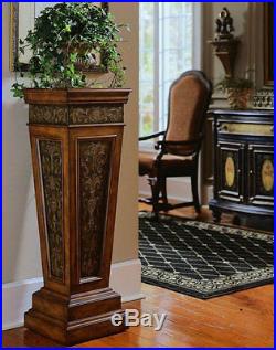 Indoor Plant Stand Pedestal Accent Table Display Tall Wood Metal Entryway Pillar