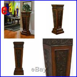 Indoor Plant Stand Tall Wood Pedestal Table Vintage Style Carved Accent Pillar