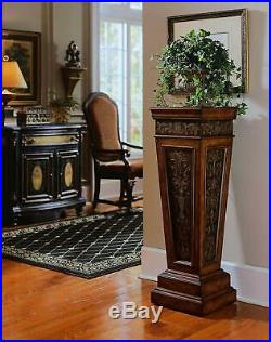 Indoor Plant Stand Tall Wood Pedestal Table Vintage Style Carved Accent Pillar