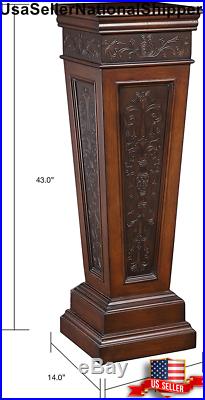 Indoor Plant Stand Tall Wood Pedestal Vintage Style Carved Trestle Accent Pillar