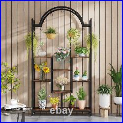 Indoor Plant Stand with Hanging Hooks, Flower Bonsai Pots Display Rack Balcony