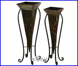 Indoor Pots for Plants Tall Large Flower Garden Planters 2 Piece Metal Stand Set