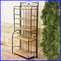 Indoor and Outdoor Rectangular Metal Wicker Traditional Plant Stand 5 Shelves