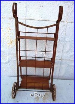 Industrial Look Metal Cart Dolly Plant Stand Flower Pot Holder