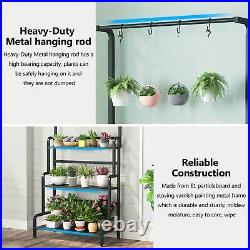 Industrial Plant Stand with 4 Hanging Hooks Ladder Display Storage Rack for Home