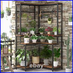 Industrial Wood Indoor Corner Plant Stand Flower Pot Stands with Hooks Balcony