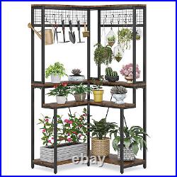Industrial Wood with Metal Plant Stand L-Shaped Corner Flower Potted Holder