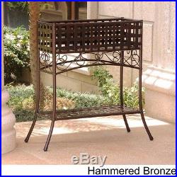 Iron Plant Stand Basket Weave Metal Brown Shelf Box Rectangular Outdoor Porch