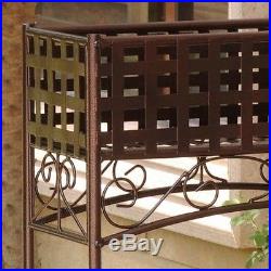 Iron Plant Stand Basket Weave Metal Brown Shelf Box Rectangular Outdoor Porch