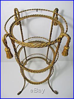 Italian Florentine Shabby Chic Rope Tassel Plant Stand Twisted Metal Gold Gilt