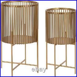 Kate and Laurel Paynter Modern 2-Piece Metal Floor Planter Set with Foldable Sta