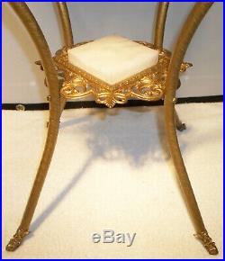 LARGE ORNATE ANTIQUE CAST IRON PLANT OR FERN STAND TABLE WithMARBLE INSERT TOP