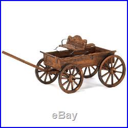 LARGE WOOD Wagon ROLLING country flower cart plant pot stand Planter yard statue